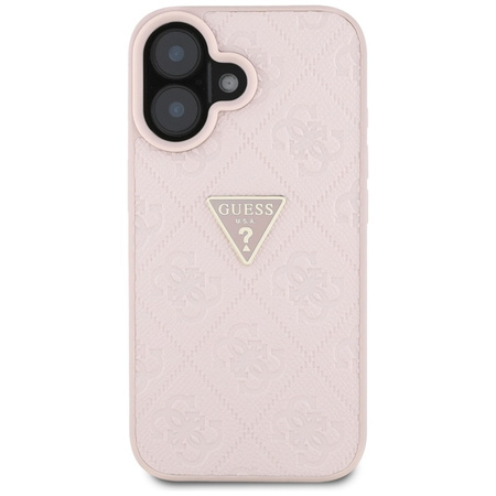 Guess Hot Stamp 4G Pattern Triangle Metal Logo - Etui do iPhone 16 (różowy) (GUHCP16SPGP4STRP)