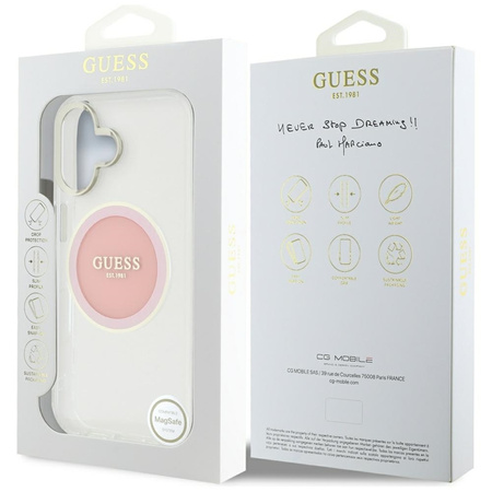Guess IML Metal Colored Circle Classic Logo MagSafe - Etui do iPhone 16 (różowy) (GUHMP16SHTDRCEDP)