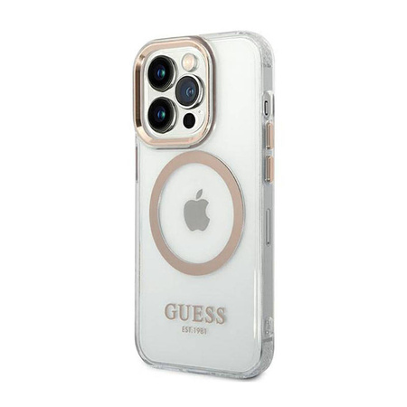 Guess Metal Outline Magsafe - Etui iPhone 14 Pro (przezroczysty / złoty) (GUHMP14LHTRMD)