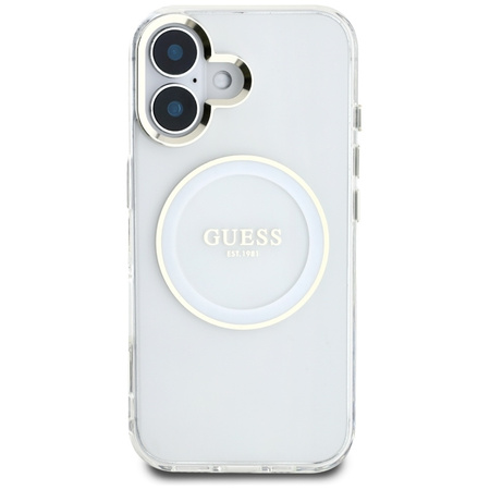 Guess IML Metal Colored Circle Classic Logo MagSafe - Etui do iPhone 16 (biały) (GUHMP16SHTDRCEDH)
