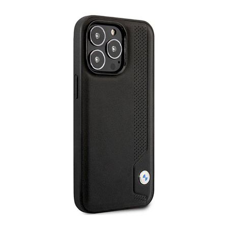 BMW Leather Blue Dots - Etui iPhone 14 Pro (czarny) (BMHCP14L22RBDK)