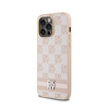 DKNY Leather Checkered Mono Pattern & Printed Stripes - Etui iPhone 14 Pro Max (różowy) (DKHCP14XPCPTSSP)