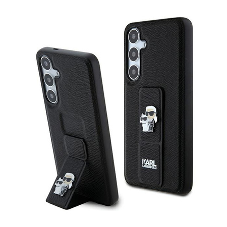 Karl Lagerfeld Gripstand Saffiano Karl & Choupette Pins - Etui Samsung Galaxy S24+ (czarny) (KLHCS24MGSAKCPK)