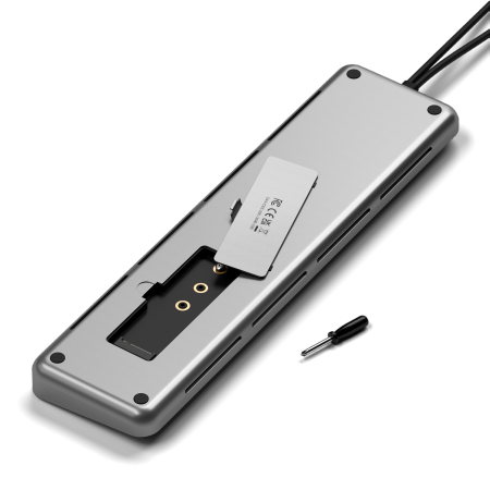 Satechi Dual Dock Stand - stacja dokująca do MacBook z podwójnym USB-C (USB-C PD 75W, 2x USB-C 5Gbps i 10 Gbps, 2x HDMI 2.0, 1x DisplayPort 1.4, 2x USB-A 5Gbps i 10 Gbps, Gigabit Ethernet, 1x M.2 SATA/NVMe SSD Port) (space gray) (ST-DDSM)