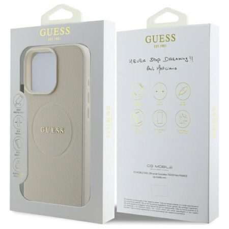 Guess Grained Ring MagSafe - Etui iPhone 16 Pro Max (beżowy) (GUHMP16XPGHSMME)