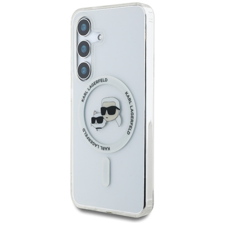 Karl Lagerfeld Button Karl & Choupette Heads Printed Logo MagSafe - Etui Samsung Galaxy S25+ (biały) (KLHMS25MHLSKCH)