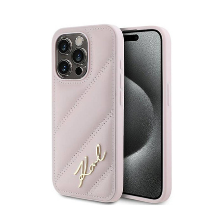 Karl Lagerfeld Diagonal Quilted Script - Etui iPhone 15 Pro (różowy) (KLHCP15LPQDSMGP)