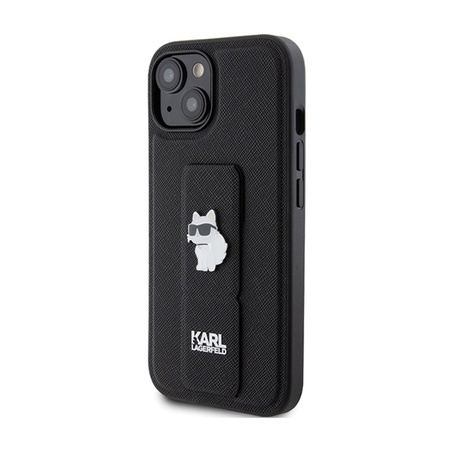 Karl Lagerfeld Gripstand Saffiano Choupette Pins - Etui iPhone 15 (czarny) (KLHCP15SGSACHPK)