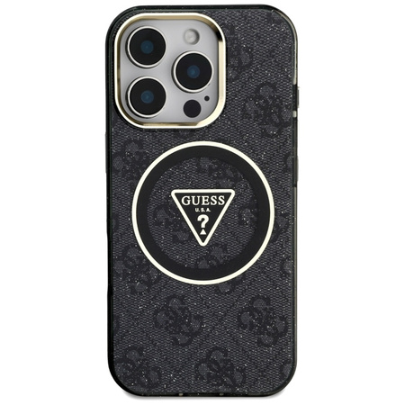 Guess IML Metal Glitter 4G Circle Triangle MagSafe - Etui do iPhone 16 Pro (czarny) (GUHMP16LHG4PRTGK)