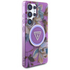 Guess Glitter Flowers Triangle Buttons MagSafe - Etui do Samsung Galaxy S25 Ultra (fioletowy) (GUHMS25LHFLPEDU)