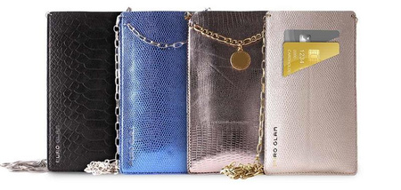 PURO GLAM Chain - Etui uniwersalne do smartfonów z 2 kieszeniami na karty w/gold chain XL (brązowy) (PGPCCHAIN3XL)