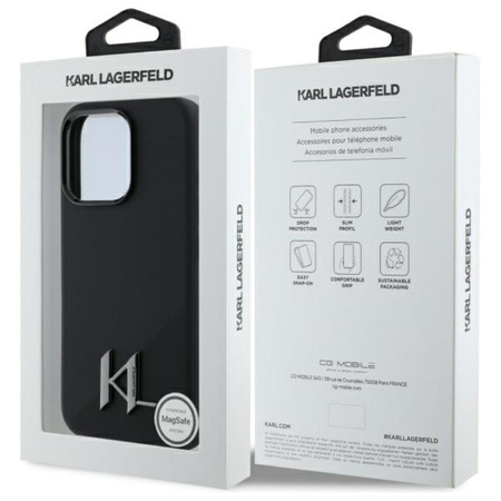 Karl Lagerfeld Silicone Shadow Metal Initial MagSafe - Etui iPhone 16 Pro (czarny) (KLHMP16LSCMKMPCK)