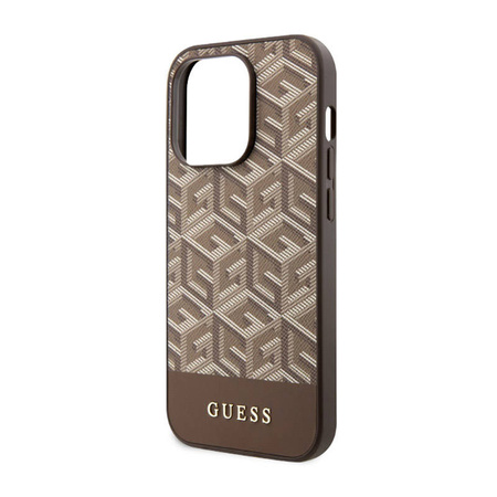 Guess GCube Stripes MagSafe - Etui iPhone 14 Pro Max (Brązowy) (GUHMP14XHGCFSEW)