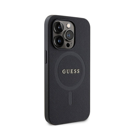 Guess Saffiano MagSafe - Etui iPhone 15 Pro (czarny) (GUHMP15LPSAHMCK)