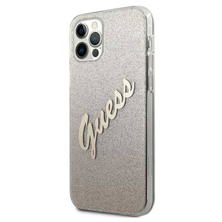 Guess Glitter Gradient Script - Etui iPhone 12 Pro Max (złoty) (GUHCP12LPCUGLSGO)