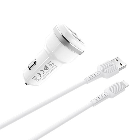 Borofone - ładowarka samochodowa 2x USB kabel Lightning w zestawie, biały (BFO-BZ13-L-W)
