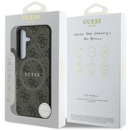 Guess Leather 4G Colored Ring Classic Logo MagSafe - Etui do Samsung Galaxy S25 (brązowy) (GUHMS25SG4GFRW)