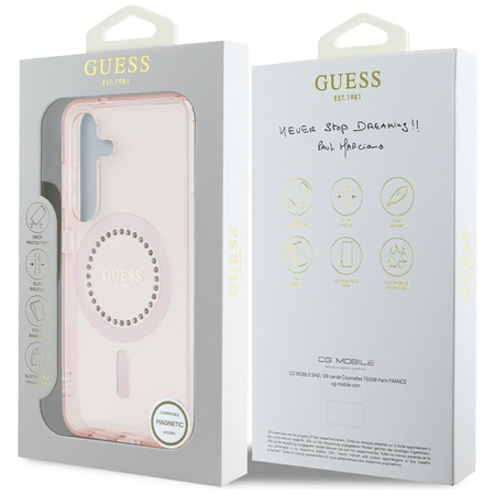 Guess Rhinestones Printed Classic Logo MagSafe - Etui do Samsung Galaxy S25 (różowy) (GUHMS25SPFTDTEP)