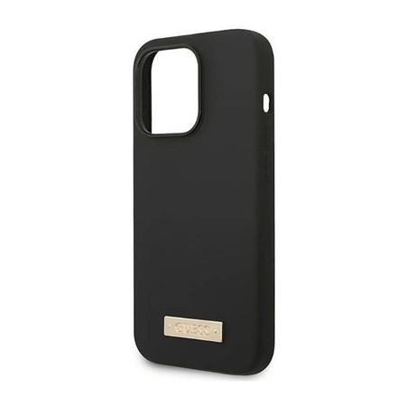 Guess Silicone Logo Plate MagSafe - Etui iPhone 14 Pro (czarny) (GUHMP14LSBPLK)