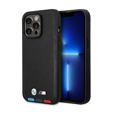BMW Leather Hot Stamp Tricolor MagSafe – Etui iPhone 14 Pro (Czarny) (BMHMP14L22PTDK)