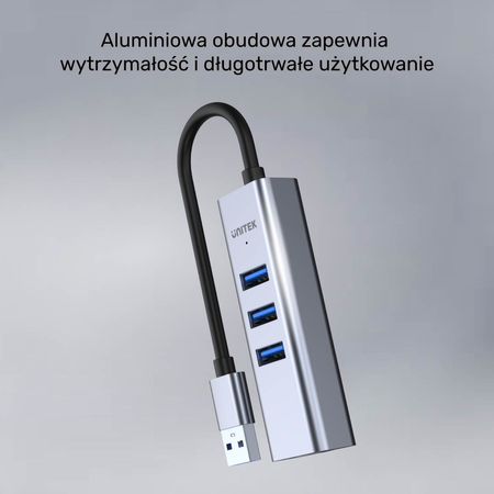 Unitek Hub USB C 4w1 Ethernet 3 x USB A 5 Gbps z adapterem USB A (Y-3088B)