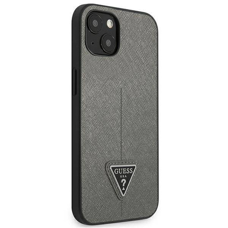 Guess Saffiano Triangle Logo Case – Etui iPhone 13 mini (srebrny) (GUHCP13SPSATLG)