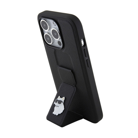 Karl Lagerfeld Gripstand Saffiano Choupette Pins - Etui iPhone 15 Pro Max (czarny) (KLHCP15XGSACHPK)
