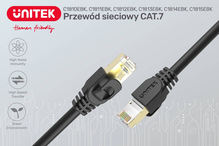 Unitek Kabel Przewód Cat.7 SSTP RJ45 Ethernet 0,5 m (C1808HBK)