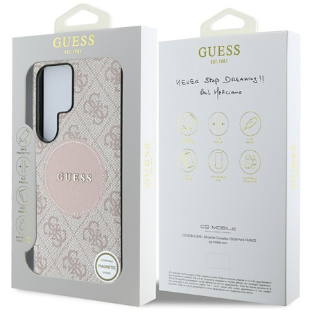 Guess 4G Round Patch Classic Logo MagSafe - Etui do Samsung Galaxy S25 Ultra (różowy) (GUHMS25LP4PGRSGP)