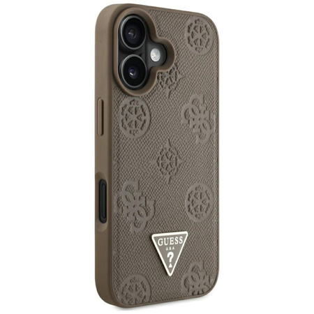 Guess Grained Hot Stamp Peony Triangle Logo MagSafe - Etui do iPhone 16 (brązowy) (GUHMP16SPGBTMW)