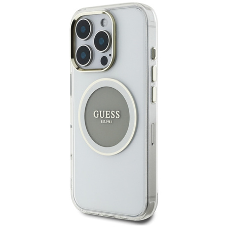 Guess IML Metal Colored Circle Classic Logo MagSafe - Etui do iPhone 16 Pro (szary) (GUHMP16LHTDRCEDG)