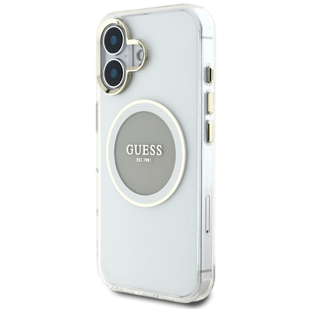 Guess IML Metal Colored Circle Classic Logo MagSafe - Etui do iPhone 16 (szary) (GUHMP16SHTDRCEDG)