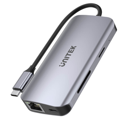 Unitek Aktywny hub USB-C 5Gbps, 2x HDMI 4K, czytnik kart, RJ-45, PD 100W (D1122A01)