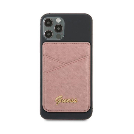 Guess Wallet Card Slot MagSafe Saffiano - Portfel magnetyczny (różowy) (GUWMSSASLPI)