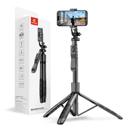 Crong SelfieGo Ultra – Aluminiowy selfie stick Bluetooth tripod (czarny) (CRGSGU1BLK)