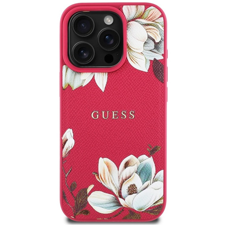 Guess Grained Printed Flower Pattern MagSafe - Etui do iPhone 16 Pro (fuksja) (GUHMP16LPGNMPLMF)