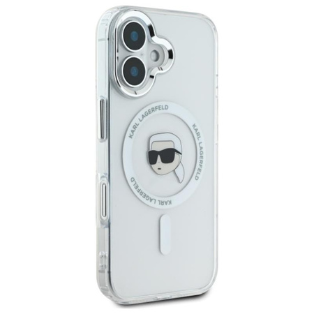 Karl Lagerfeld IML Metal Karl Head MagSafe - Etui iPhone 16 (biały) (KLHMP16SHLSKIH)