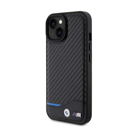 BMW Leather Carbon Blue Line - Etui iPhone 15 (czarny) (BMHCP15S22NBCK)