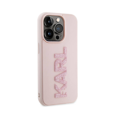 Karl Lagerfeld 3D Rubber Glitter Logo - Etui iPhone 15 Pro (różowy) (KLHCP15L3DMBKCP)