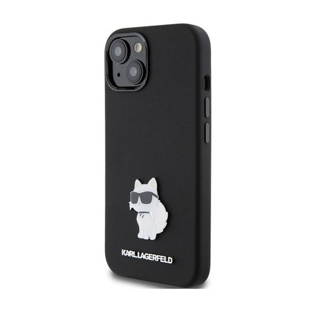 Karl Lagerfeld Silicone Choupette Metal Pin - Etui iPhone 15 Plus (czarny) (KLHCP15MSMHCNPK)