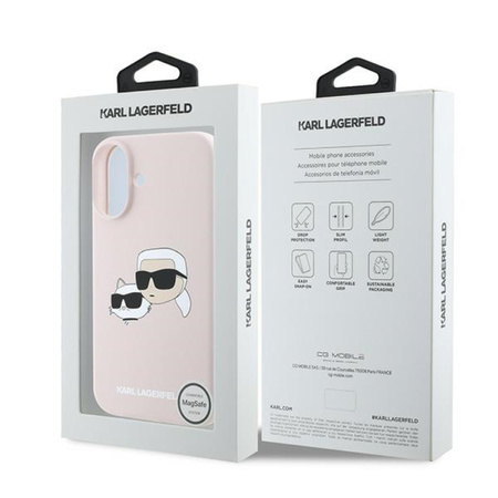 Karl Lagerfeld Silicone Double Heads Print MagSafe - Etui iPhone 16 Plus (różowy) (KLHMP16MSKCHPPLP)