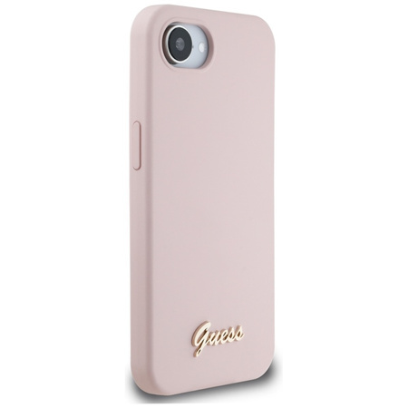 Guess Silicone Script Metal Logo MagSafe - Etui do iPhone 16e (różowy) (GUHMPSE4SMBSLP)