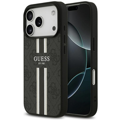 Guess 4G Printed Stripes MagSafe - Etui iPhone 17 Pro (czarny) (GUHMP17LP4RPSK)