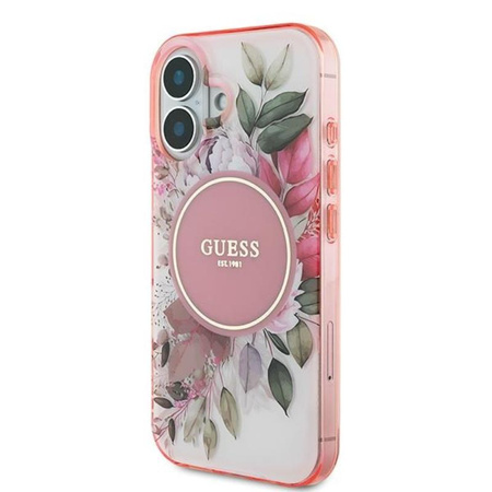 Guess IML Flower & Tonal Circle MagSafe - Etui iPhone 16 (różowy) (GUHMP16SHFWBDCEP)