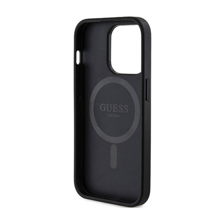 Guess 4G Collection Leather Metal Logo MagSafe - Etui iPhone 14 Pro (czarny) (GUHMP14LG4GFRK)