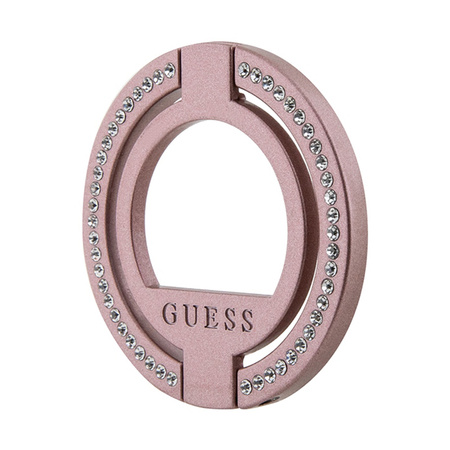 Guess MagSafe Ring Stand Rhinestone - Magnetyczny uchwyt na palec do telefonu z funkcją standu (Różowy) (GUMRSALDGP)