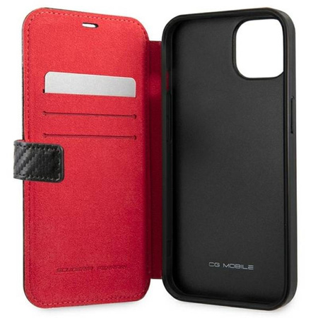 Ferrari Booktype On Track Carbon Stripe - Etui iPhone 13 mini (czarny) (FESAXFLBKP13SBK)