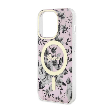 Guess Flower MagSafe - Etui iPhone 14 Pro (Różowy) (GUHMP14LHCFWSP)