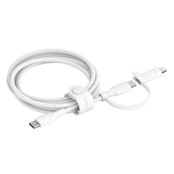 Belkin Kabel 2 w 1 ze złączami USB-C i Lightning, 60W, oplot, 1,5m, biały (CAC003HQ1.5MWH)