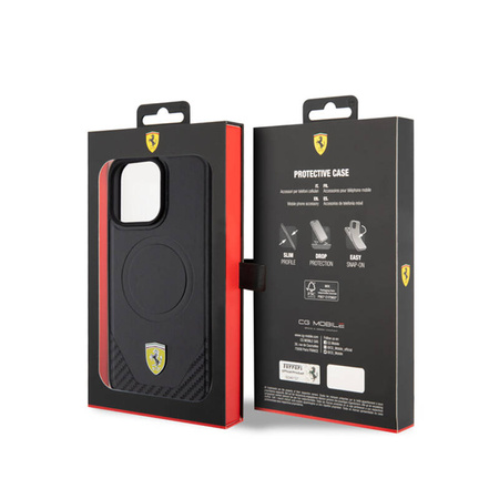 Ferrari Carbon Metal Logo MagSafe - Etui iPhone 15 Pro Max (czarny) (FEHMP15XPTEK)
